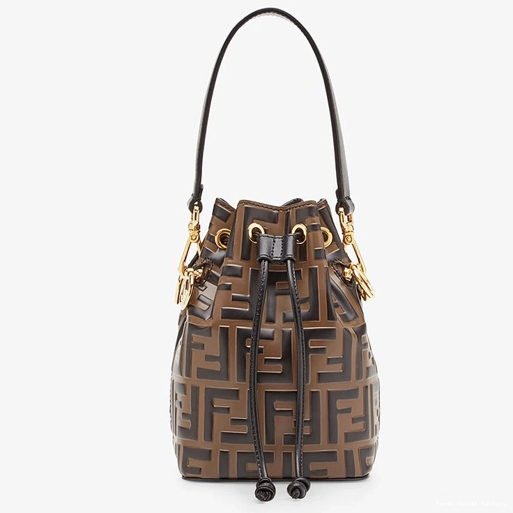 HOT Mini Motif Leather Bucket Bag Brown Mon In Calf Tresor FF Fendi 0715